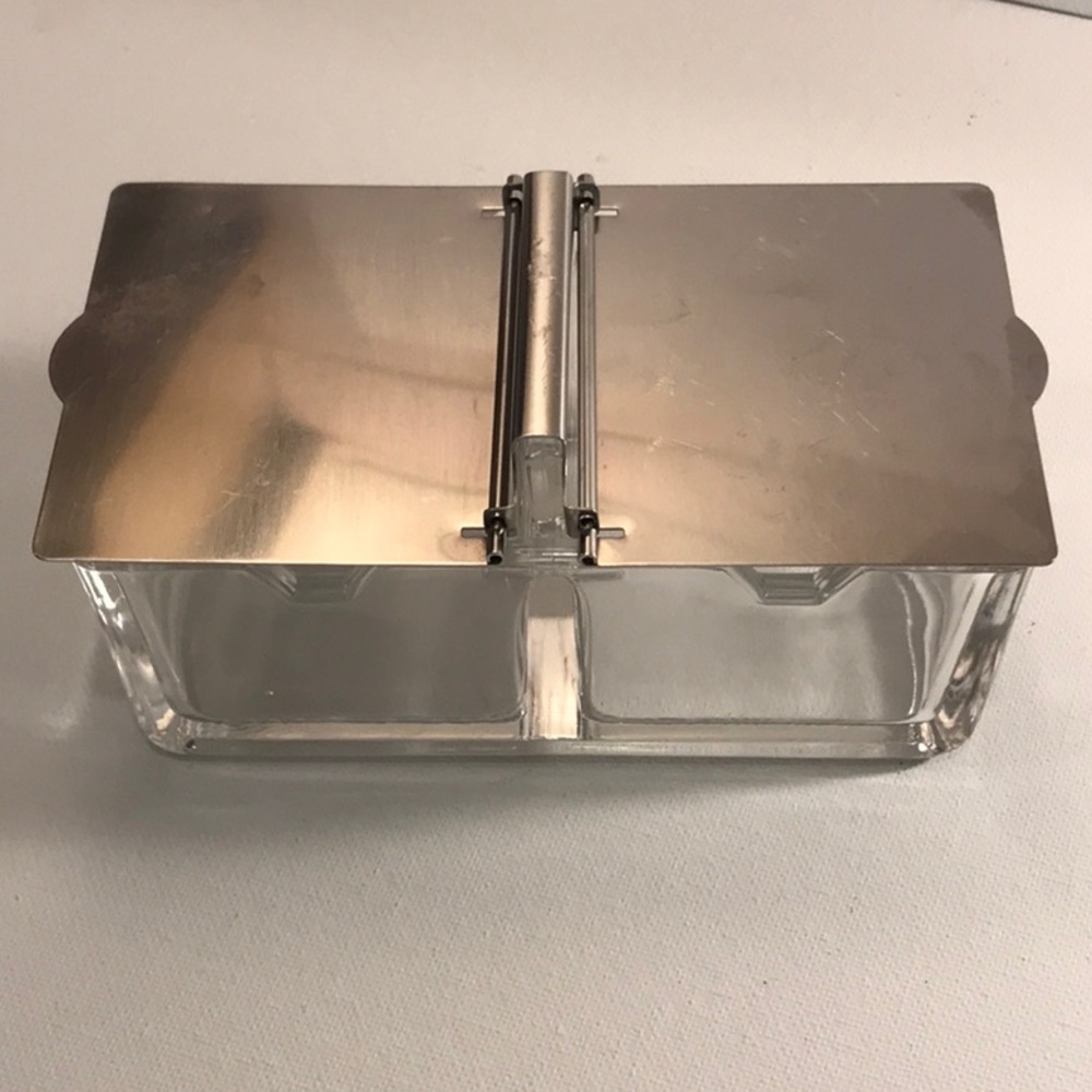 WMF Cromargan glass lidded double condiment dish